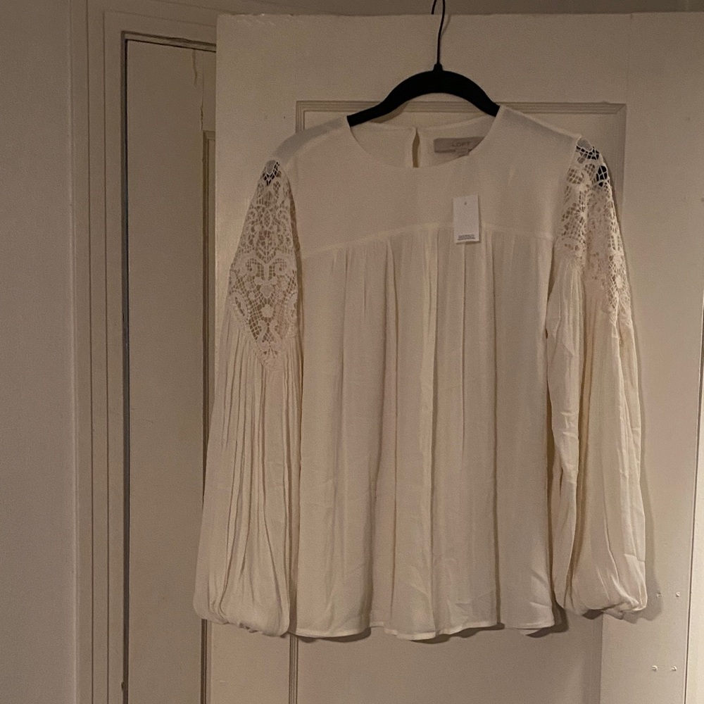 LOFT Cream Lace Sleeve Blouse